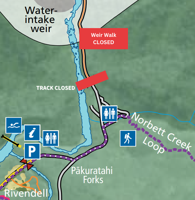 Map indicating that the Weir Walk is closed